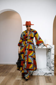 FADE AFRICAN PRINT MAXI KIMONO AND PANTS SET [MULTICOLOR]