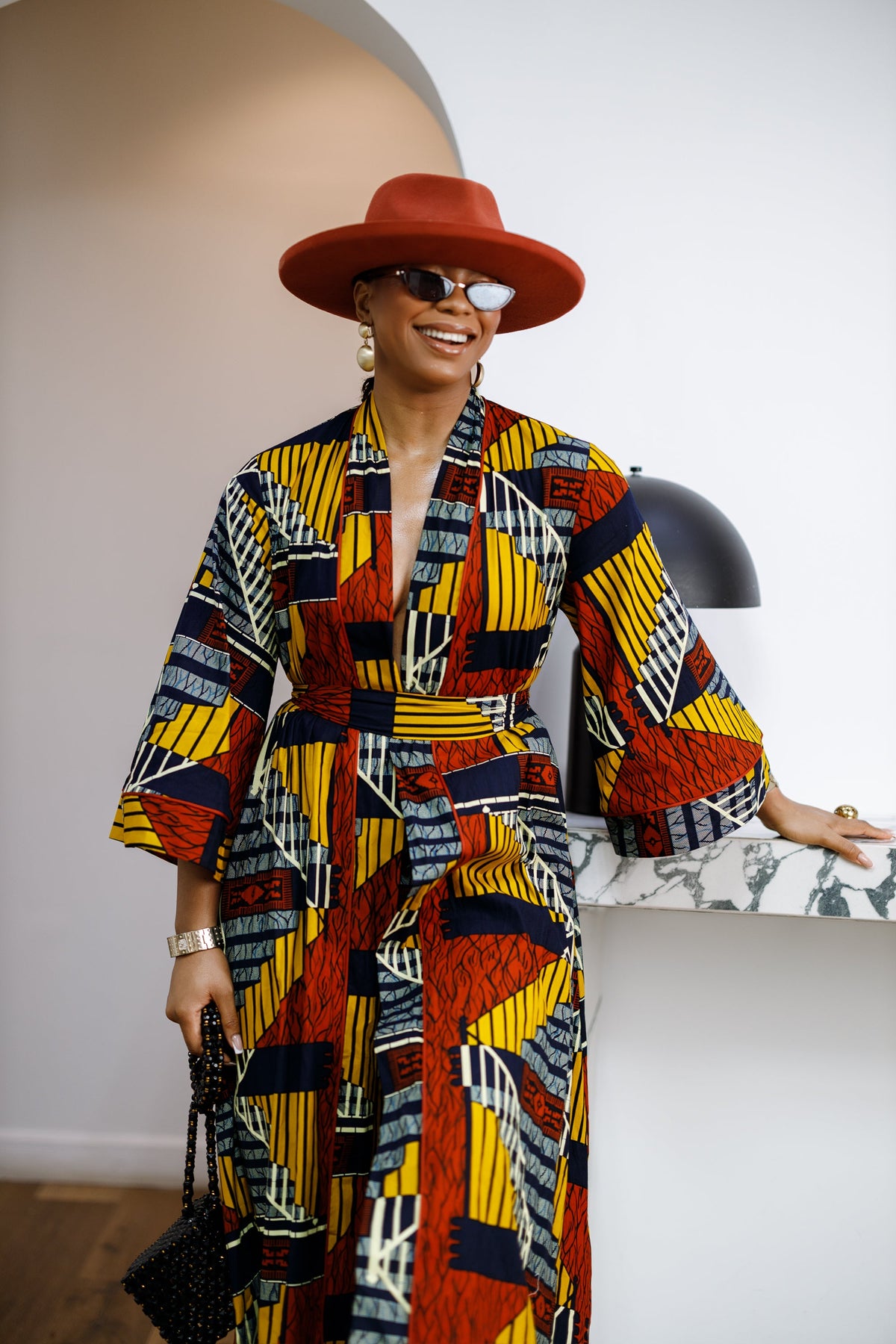 FADE AFRICAN PRINT MAXI KIMONO AND PANTS SET [MULTICOLOR]