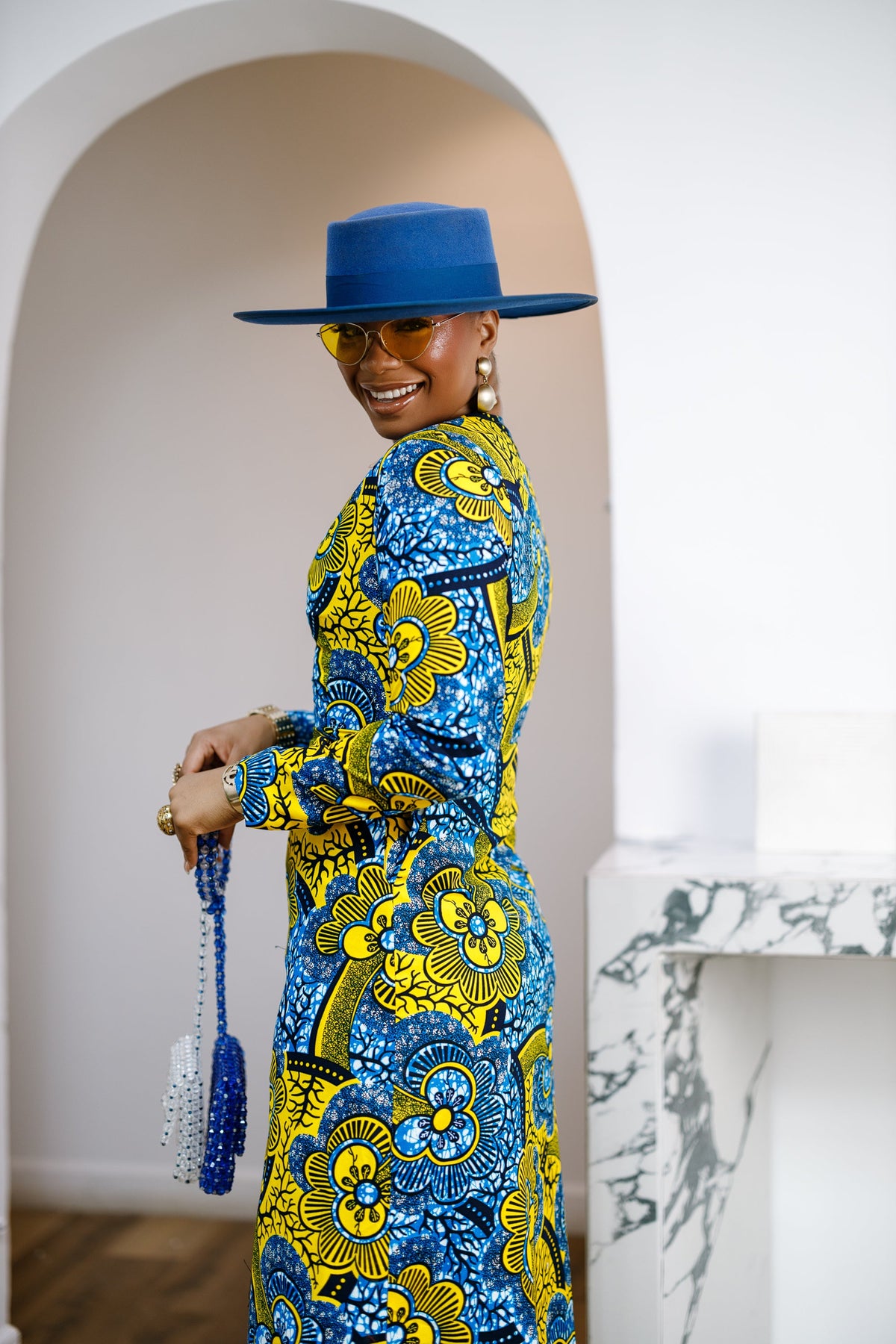 FARIDA AFRICAN PRINT LONG SLEEVE FRONT ZIP MAXI DRESS [MULTICOLOR]