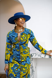 FARIDA AFRICAN PRINT LONG SLEEVE FRONT ZIP MAXI DRESS [MULTICOLOR]