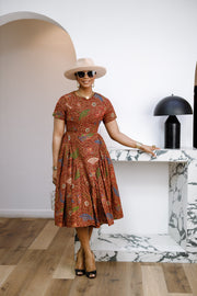 JAYE AFRICAN PRINT FIT-AND-FLARE MIDI DRESS