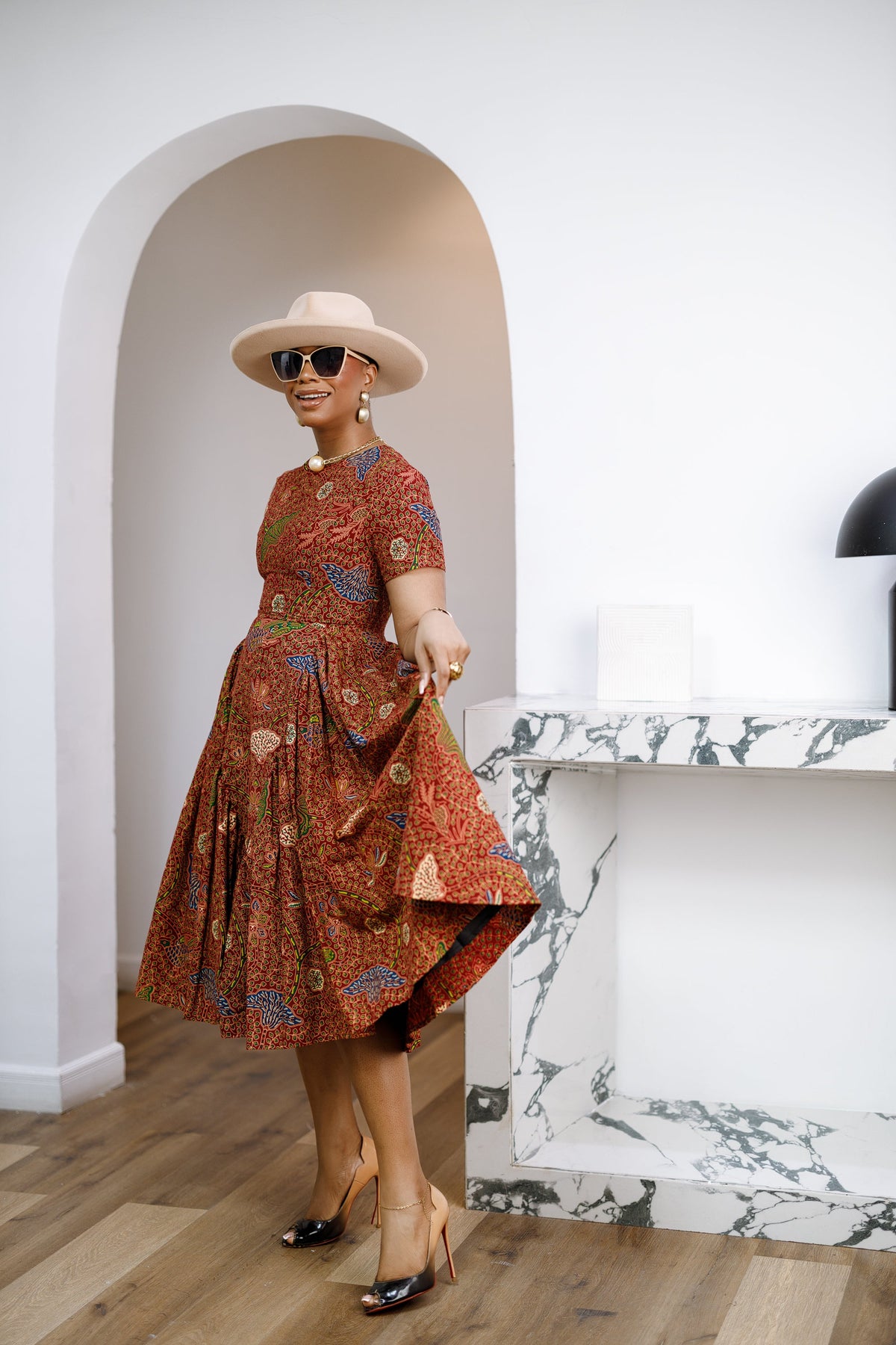 JAYE AFRICAN PRINT FIT-AND-FLARE MIDI DRESS