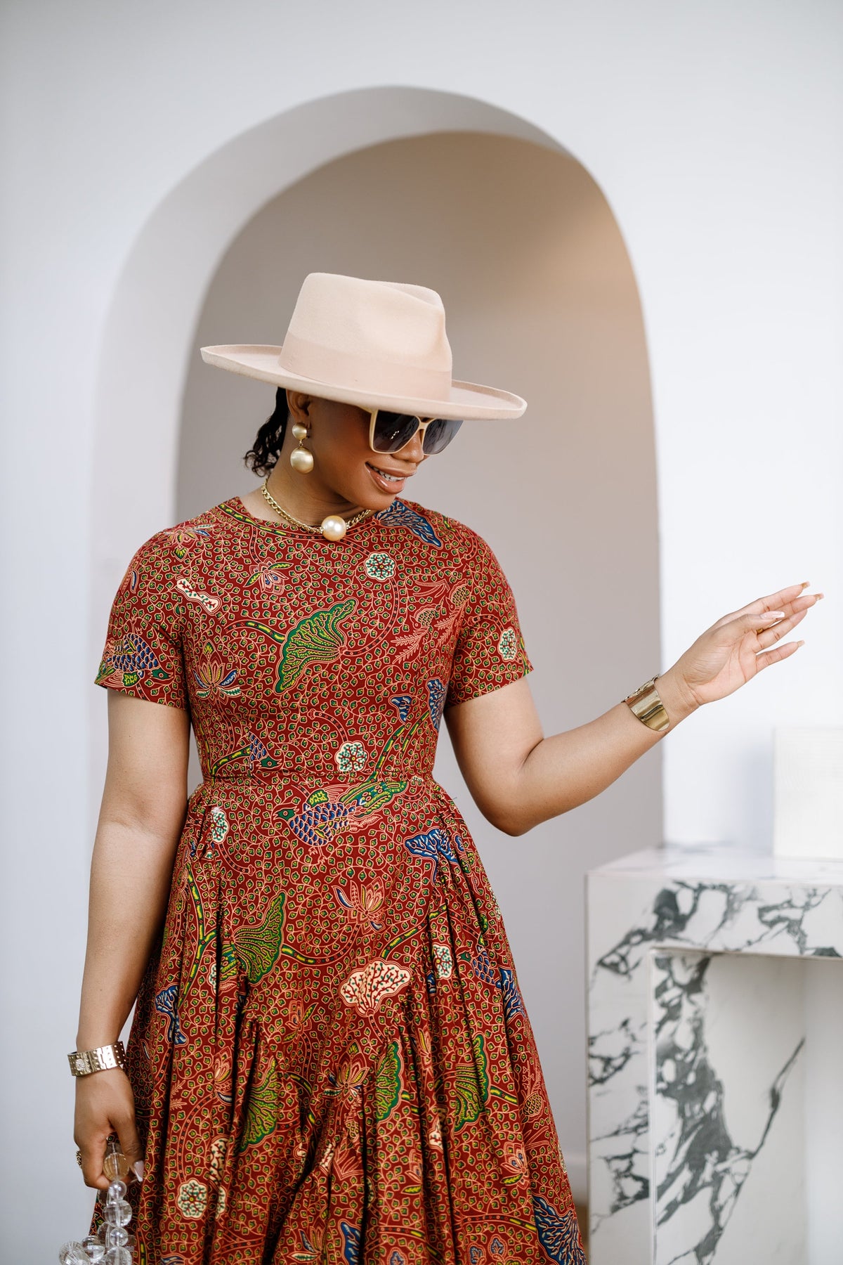JAYE AFRICAN PRINT FIT-AND-FLARE MIDI DRESS