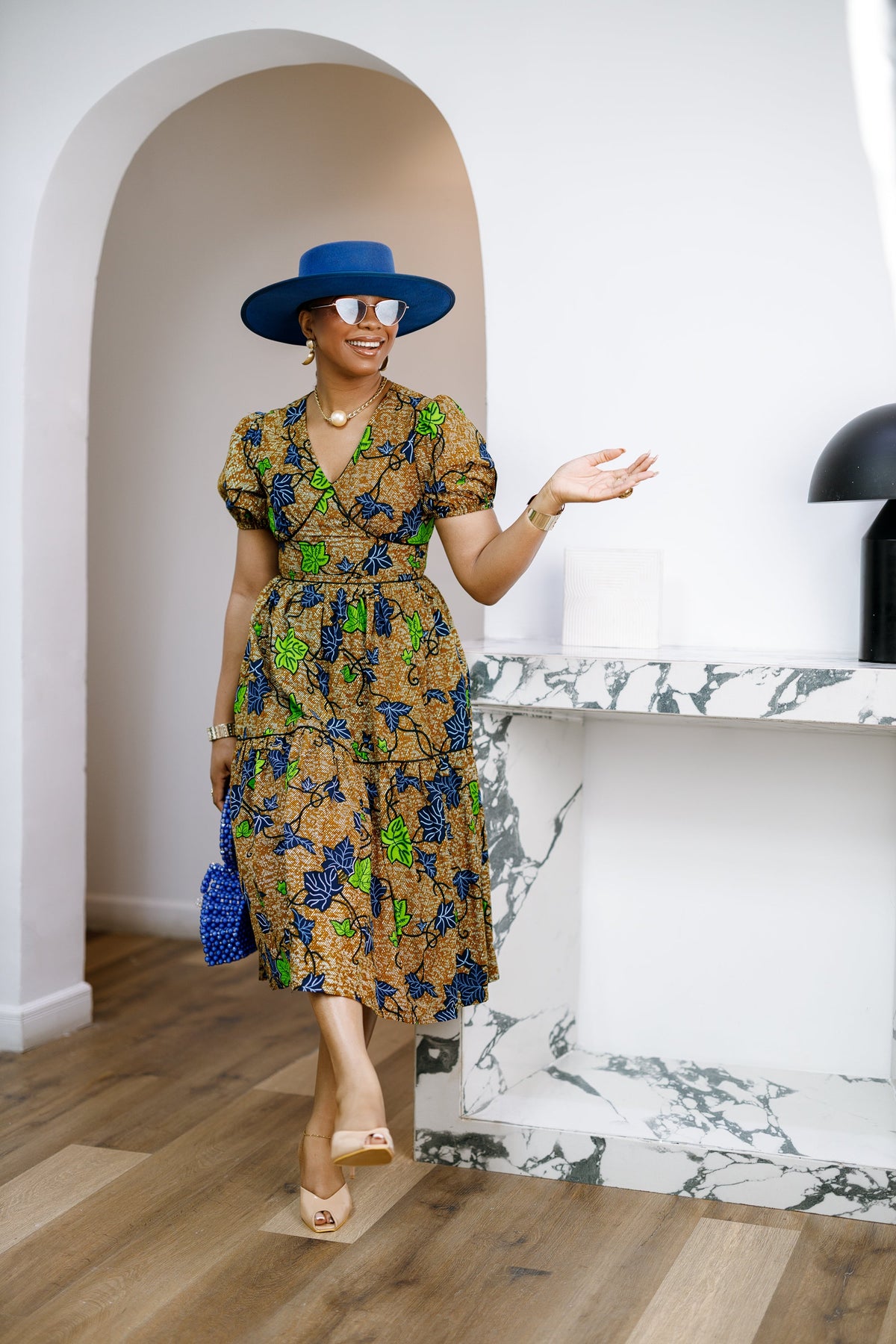 AYO AFRICAN PRINT PUFF-SLEEVE TIERED MIDI DRESS [MULTICOLOR]