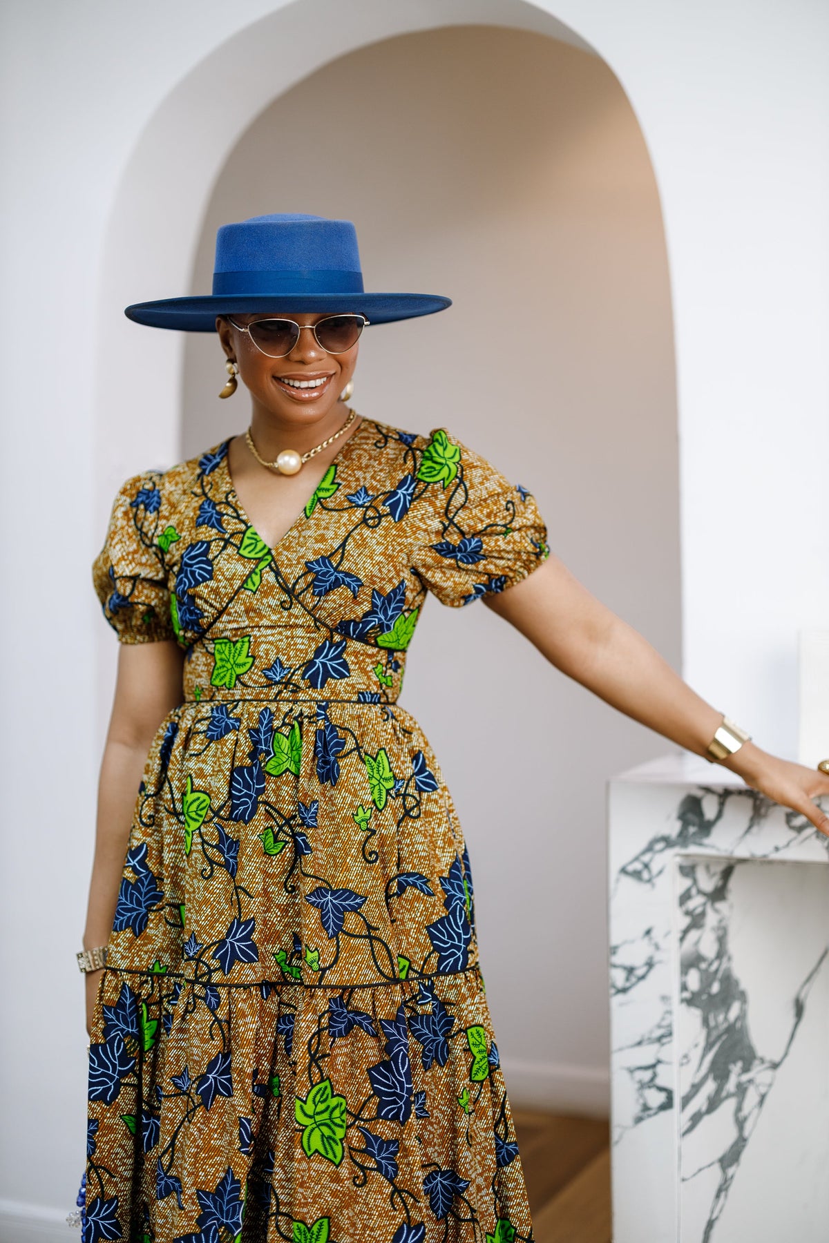 AYO AFRICAN PRINT PUFF-SLEEVE TIERED MIDI DRESS [MULTICOLOR]