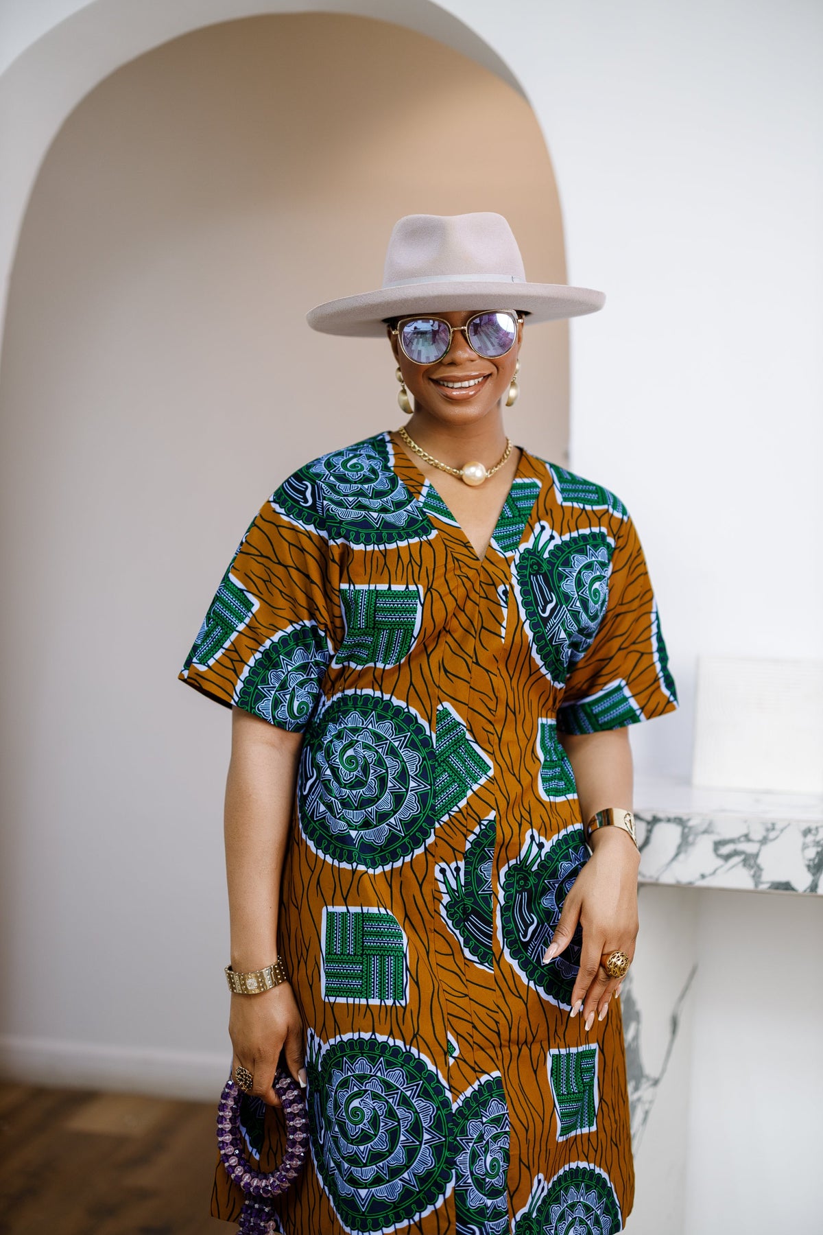 FIFI AFRICAN PRINT CINCHED-WAIST SHIFT DRESS [MULTICOLOR]