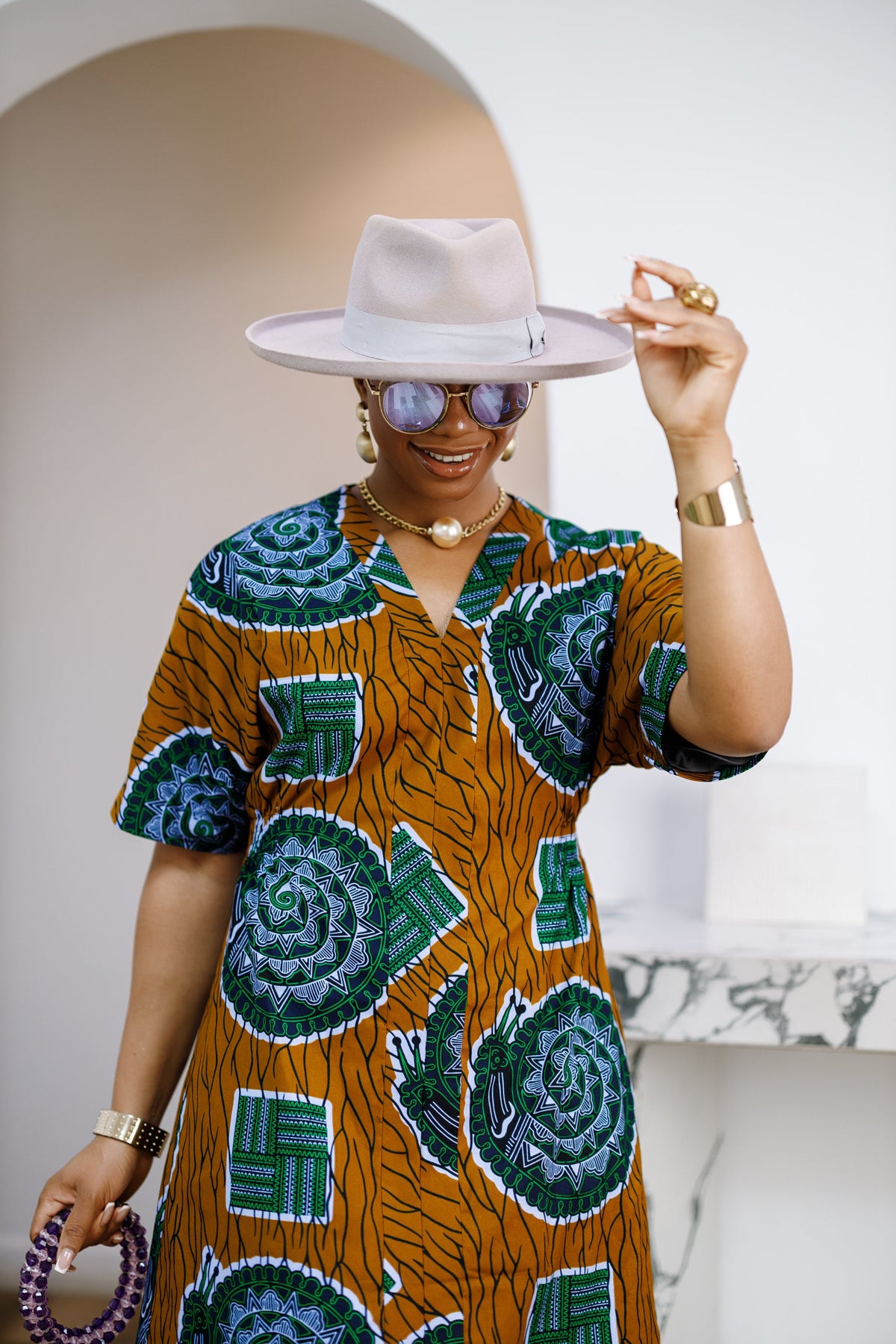 FIFI AFRICAN PRINT CINCHED-WAIST SHIFT DRESS [MULTICOLOR]