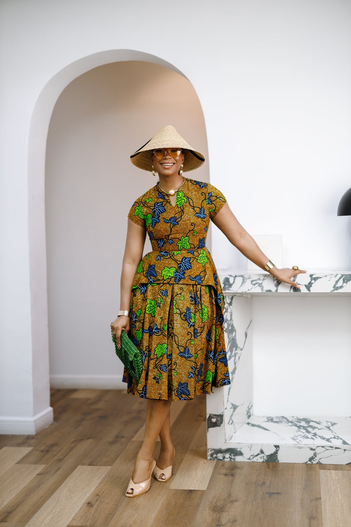 ADESEWA AFRICAN PRINT PEPLUM MIDI DRESS