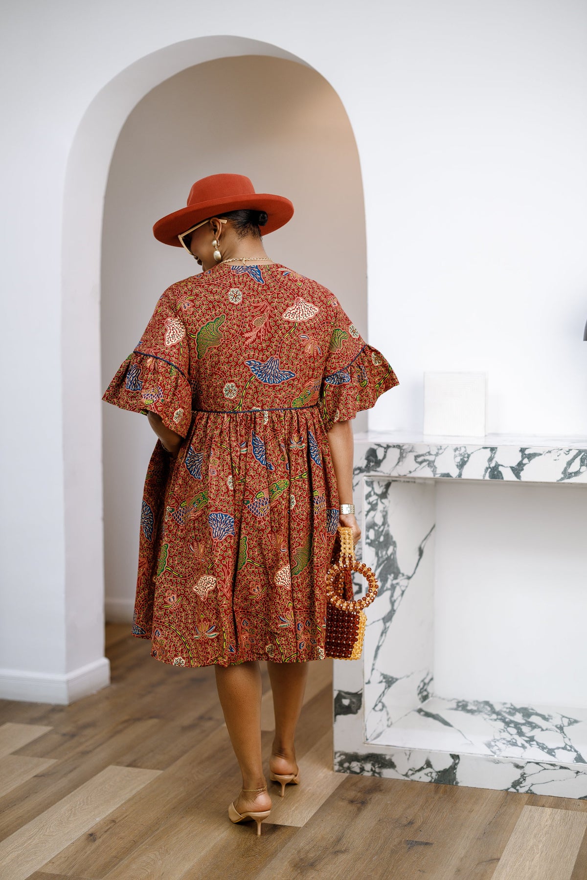 MILA AFRICAN PRINT FLOWY MIDI DRESS