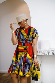 BIMI AFRICAN PRINT TIERED MIDI DRESS [MULTICOLOR]