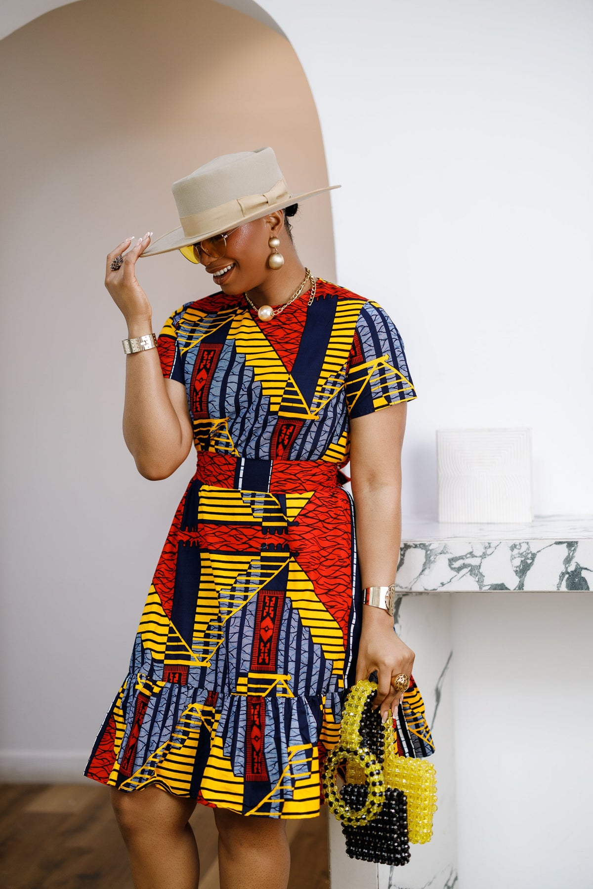BIMI AFRICAN PRINT TIERED MIDI DRESS [MULTICOLOR]