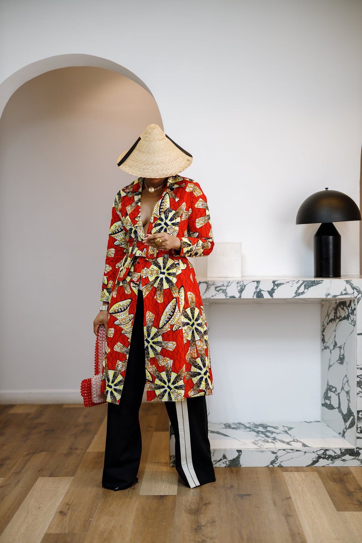 MORAYO AFRICAN PRINT TRENCH COAT DRESS [RED]