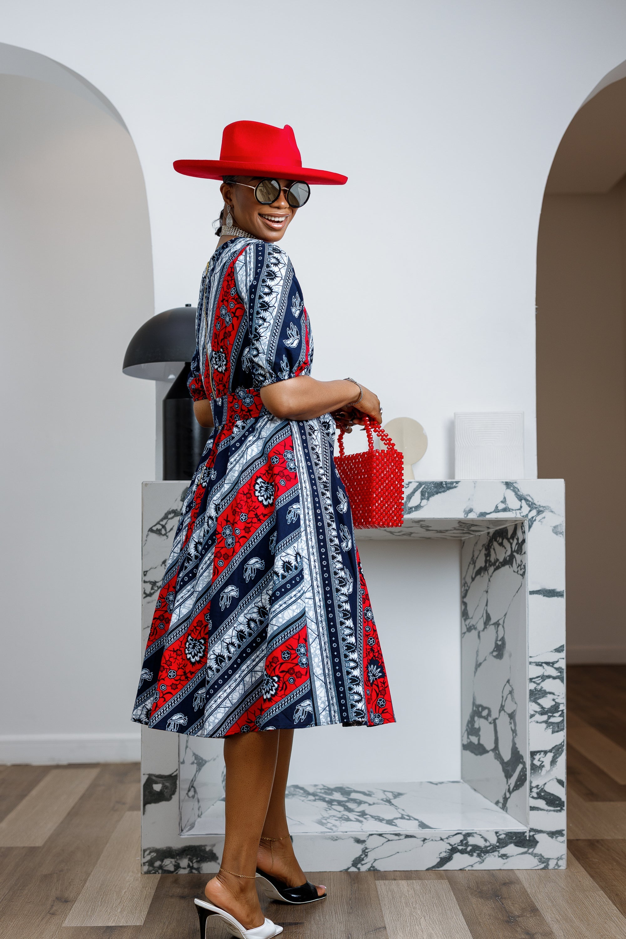 ROLU AFRICAN PRINT OFF SHOULDER DRESS [RED]----FINAL SALE