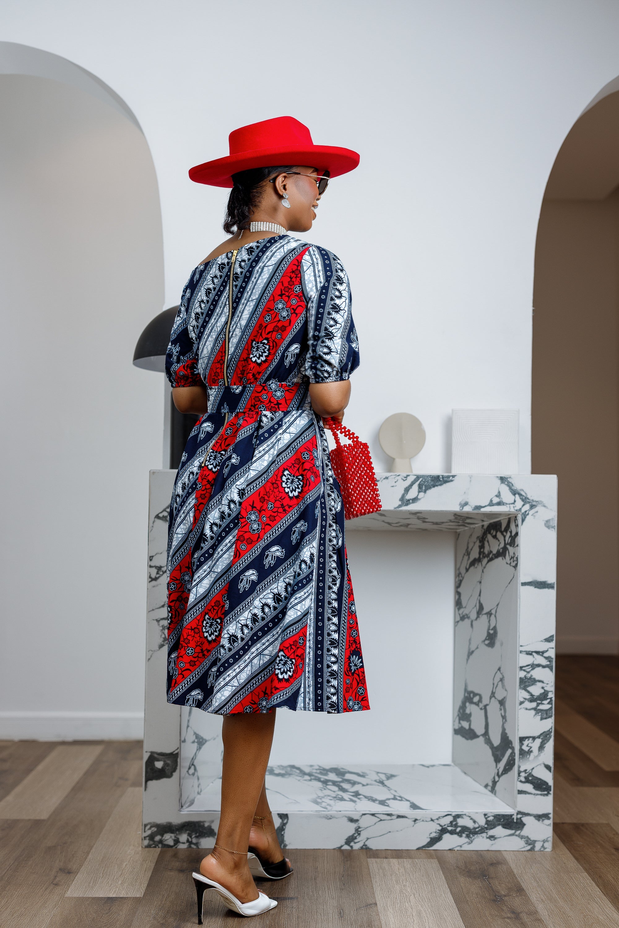 ROLU AFRICAN PRINT OFF SHOULDER DRESS [RED]----FINAL SALE