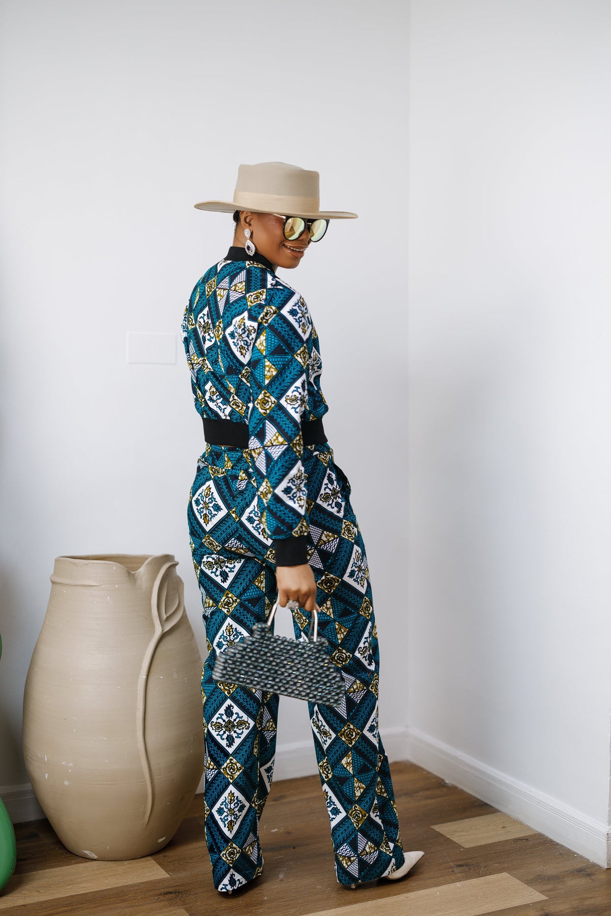 ADA AFRICAN PRINT BOMBER JACKET AND PANTS SET [BLUE]