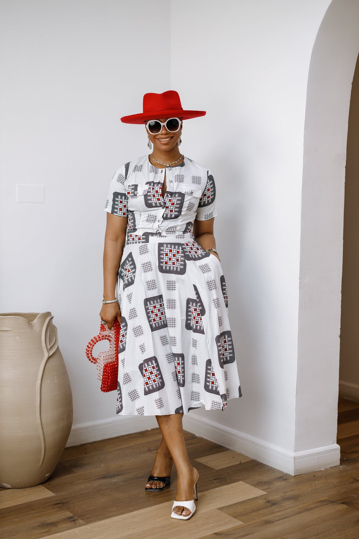 AMARA AFRICAN PRINT CROP TOP & MIDI SKIRT SET [WHITE]