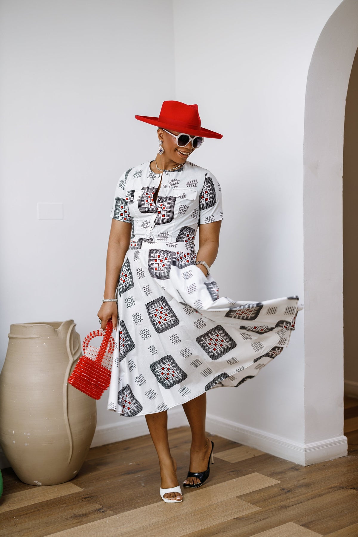 AMARA AFRICAN PRINT CROP TOP & MIDI SKIRT SET [WHITE]