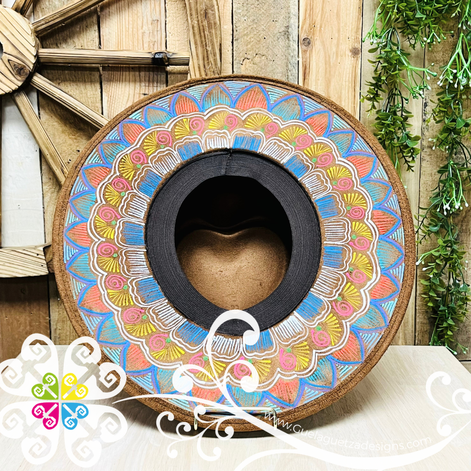 Tobacco Corazon Mitla Velvet Hat - Peek-a-Boo Hand Painted Hat