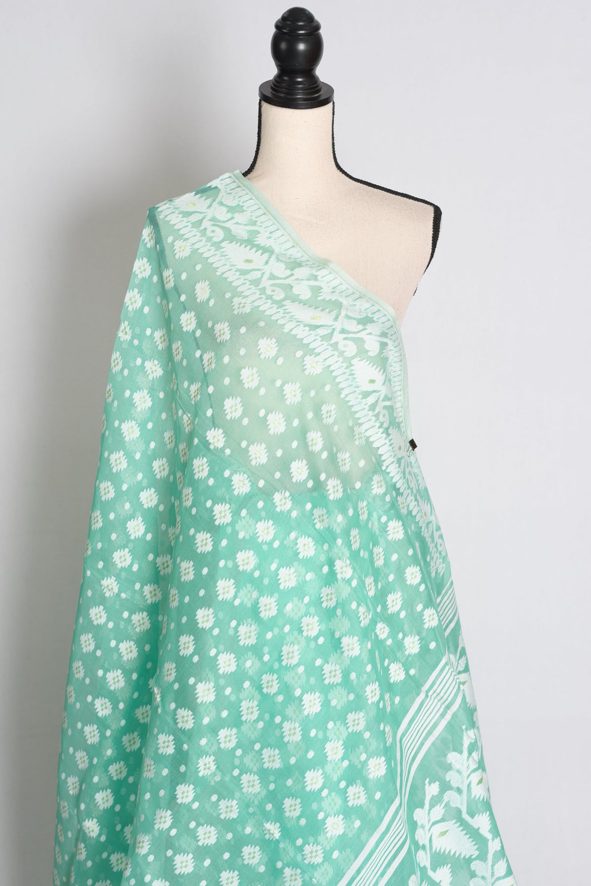 Leema – Sea Green and White Soft Jamdani Saree