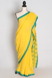 Mary – Bright Yellow and Green Dhaniakhali Soft Cotton Bengali Saree