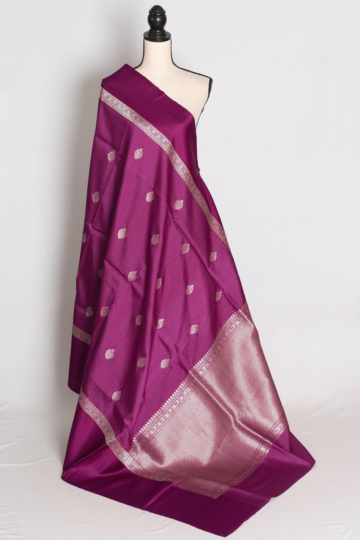 Girish : Deep Plum Tussar Silk Banarasi Handwoven Saree with Solid Satin Border