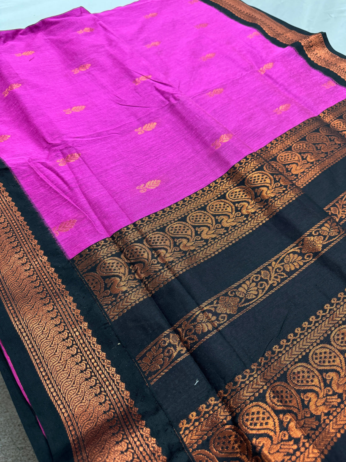 Arushi: Purple and Black Blended Cotton Gadwal Saree