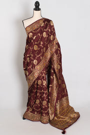 Shruti : Coffee Brown Dola Silk Banarasi Saree with 38 Size Blouse