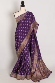 Priya : Purple and Gold Dola Silk Banarasi Saree with 40 Size Blouse