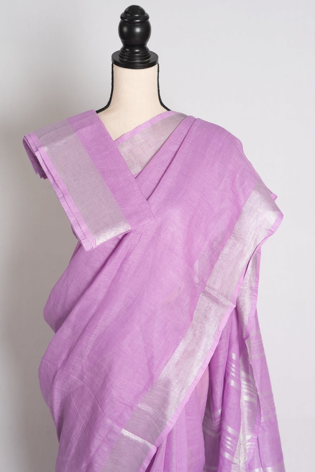 Vibha : Lilac Pure Linen Saree with Silver Zari Border