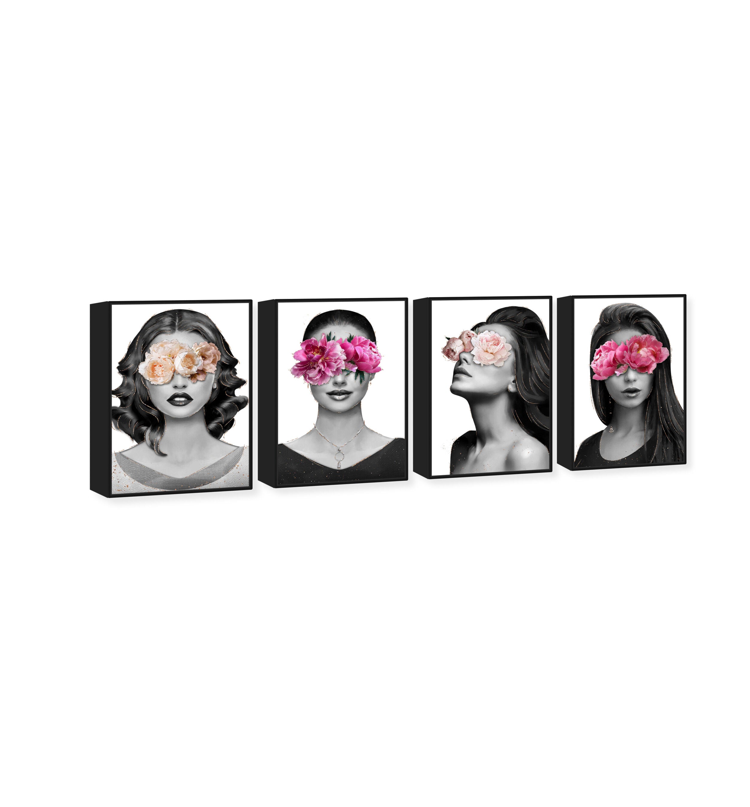 Floral Beauty Set of 4 - With Applied Heavy Gel Top Coat