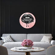 NOIR AND BLUSH LIPS - ROUND ACRYLIC ART