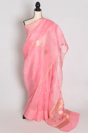 Priya : Pink and Gold Kora Silk Banarasi Saree with Polka Dots