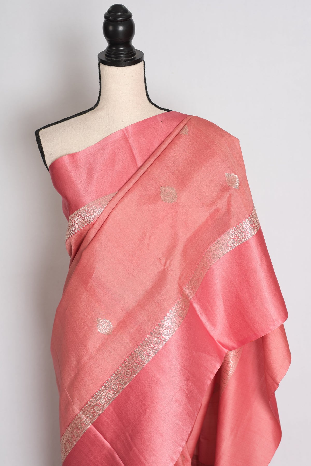 Anisha : Pastel Pink Tussar Silk Banarasi Saree with 36 Size Blouse
