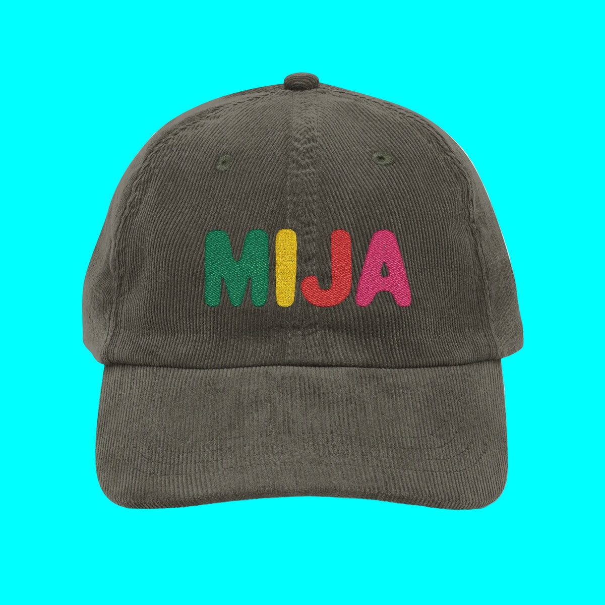 MIJA 100% Corduroy Embroidered Dad Hat Cap | Colorful Chenille Letters | Adjustable Strap | Latinas