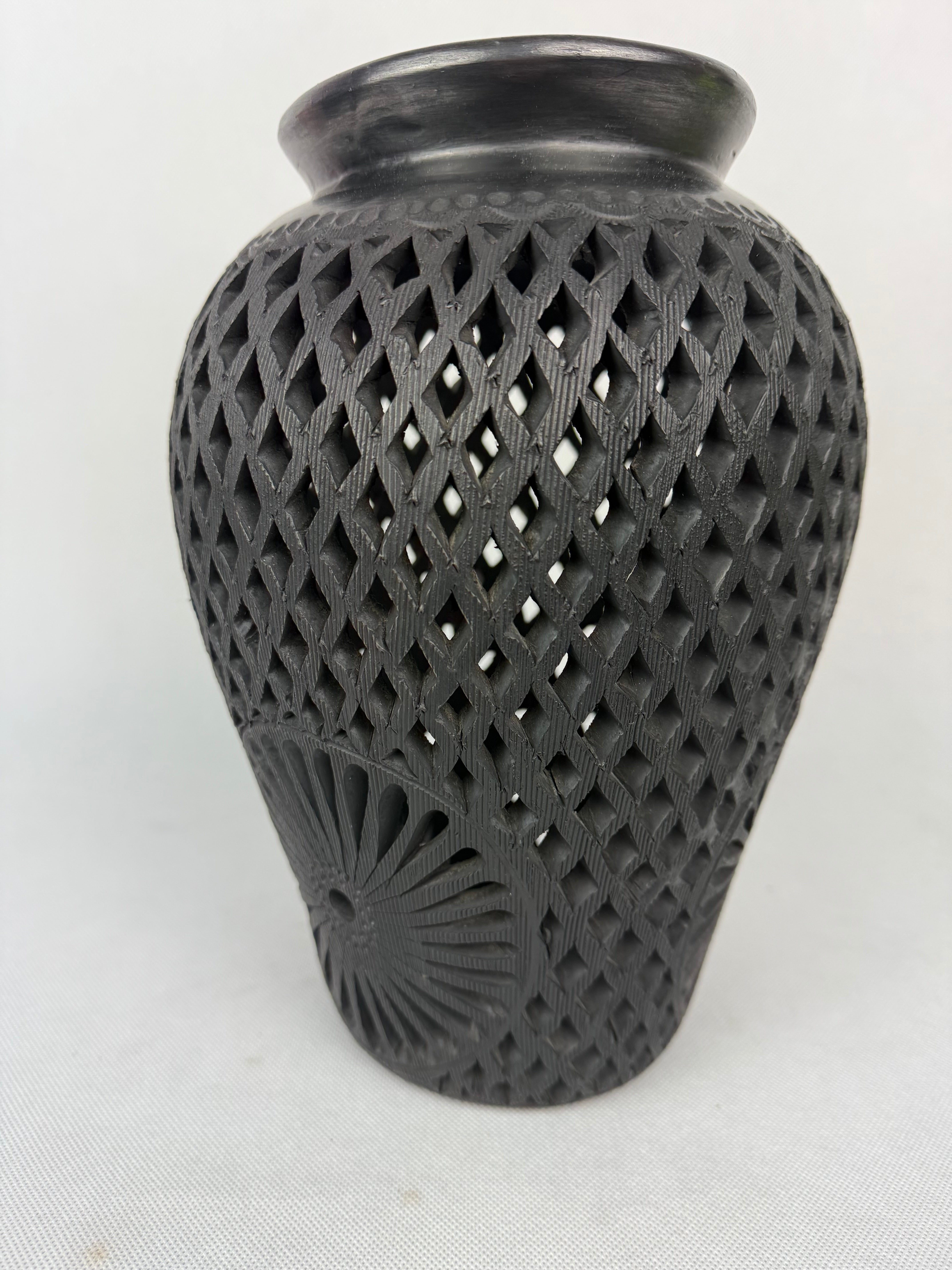 Oaxaca Black Clay Tall Vase - Barro Negro Jarron