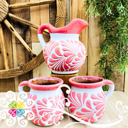 Small Pink Espiga Lechera Pitcher Set - 2 Mugs