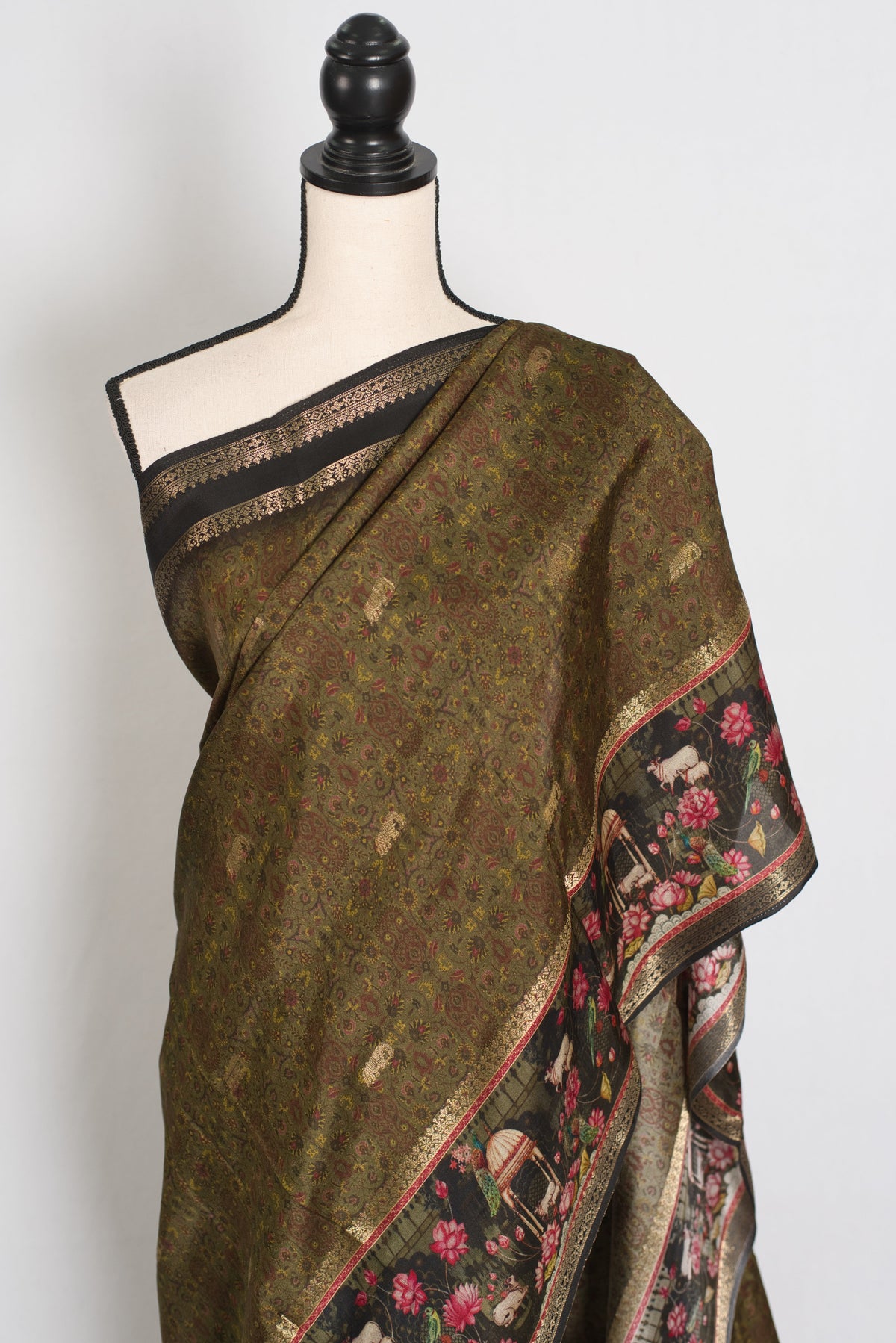 Dilshad | Henna Green Dola Silk Banarasi Saree | Perfect for Mehendi Ceremony