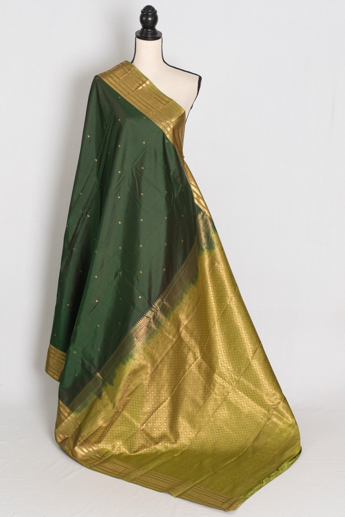 Mytheli – Deep Forest Green Kanjivaram Poly Silk Saree with Moss Green Border
