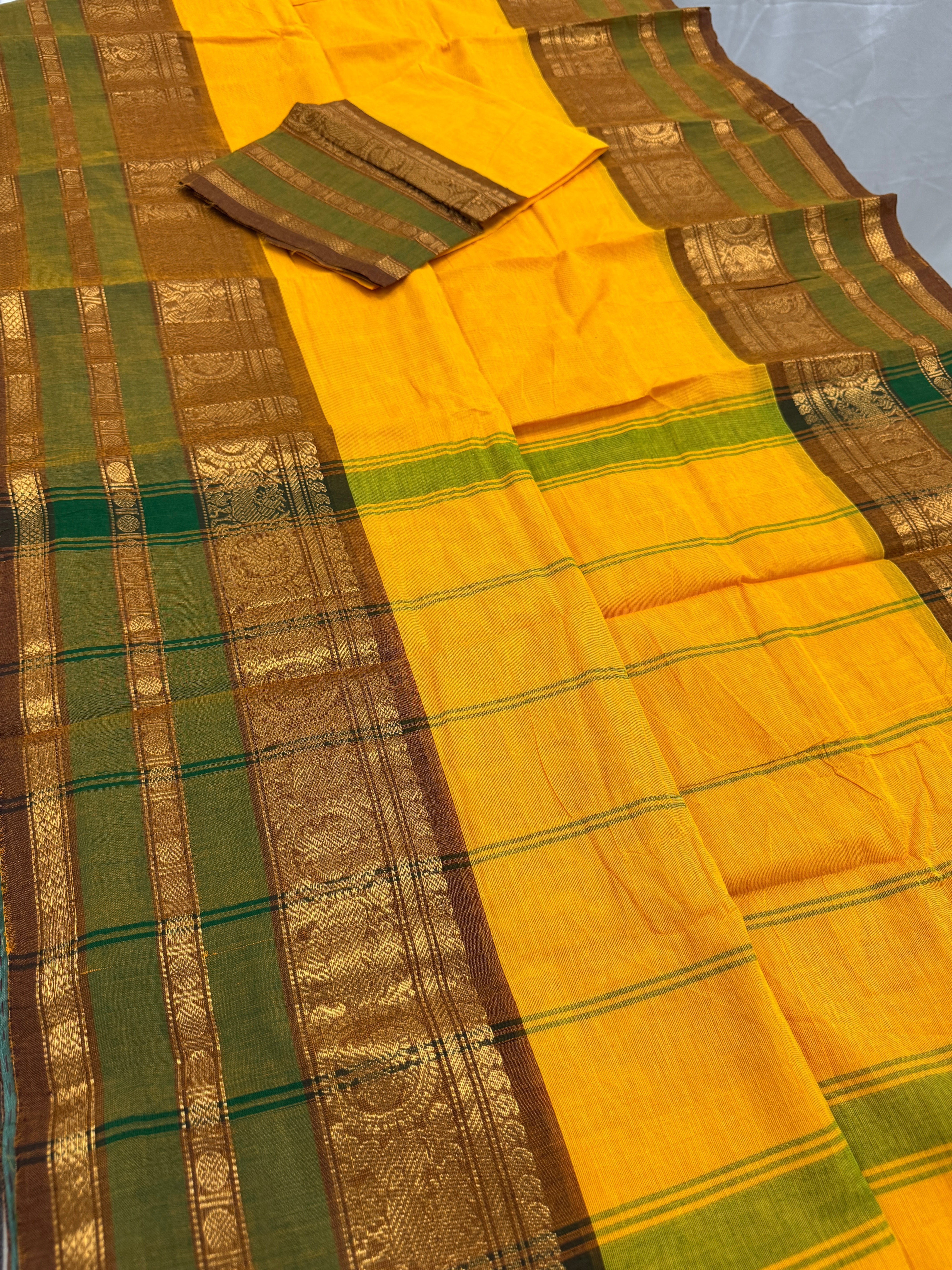 Madhabi : Handwoven Yellow Cotton Kanjivaram Saree