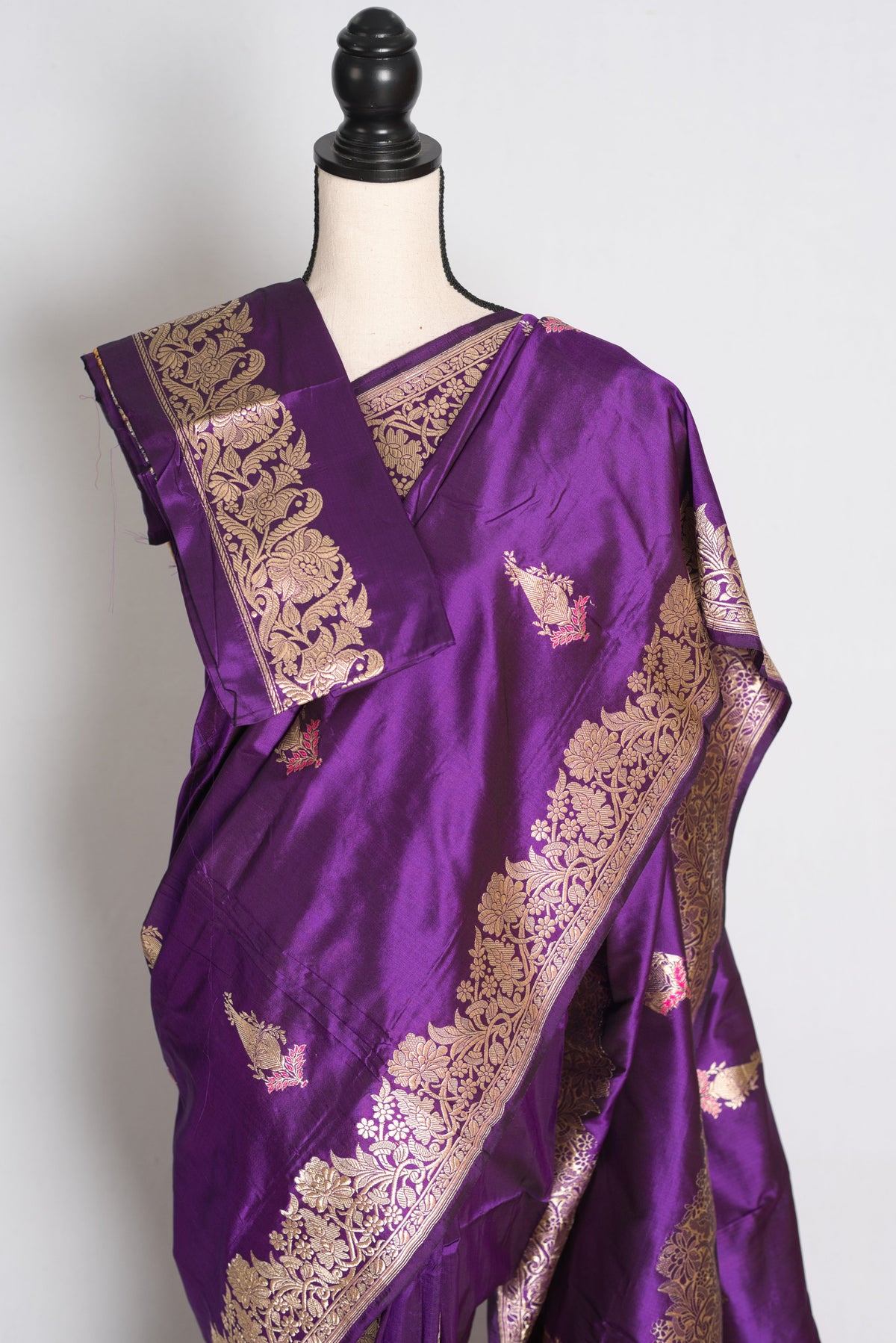 Gauri: Eggplant Purple Kadwa Banarasi Silk Saree with Gold Zari