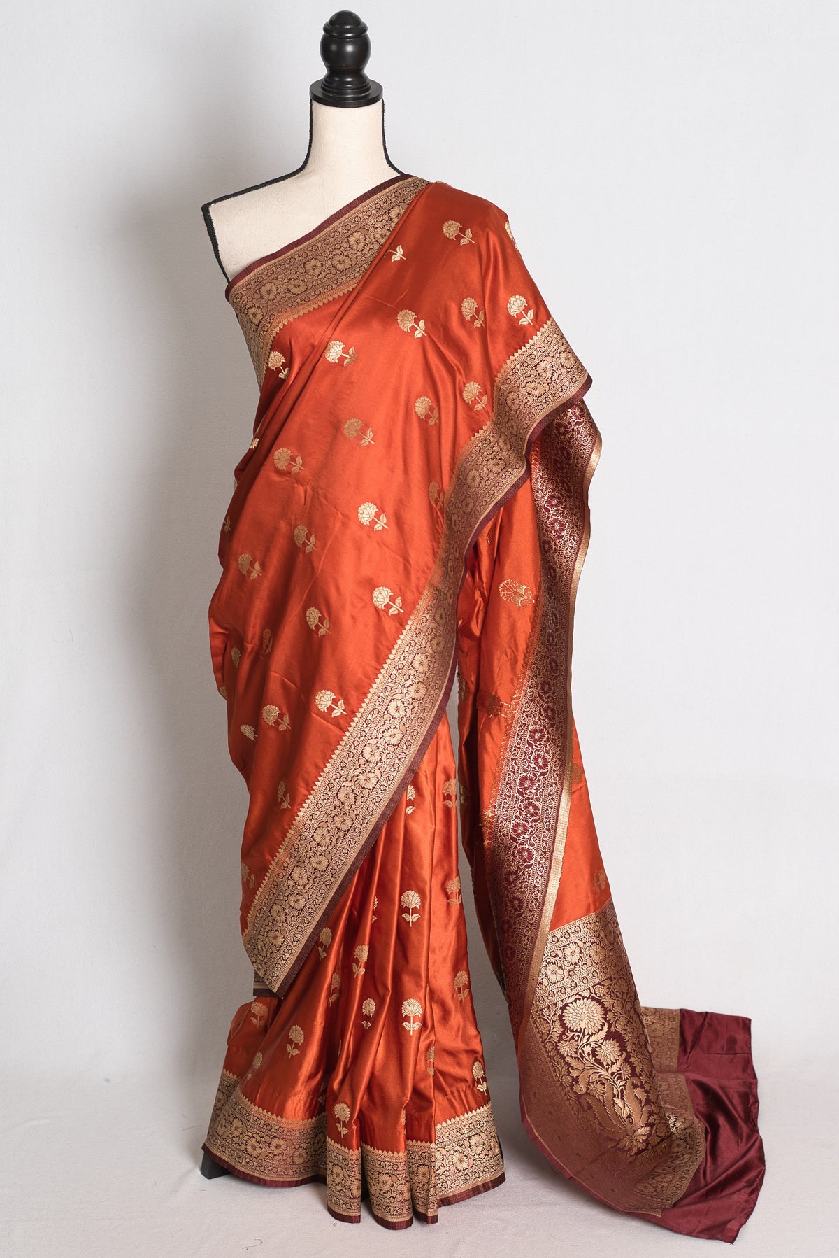 Mati: Rust Orange and Brown Semi Mashru Silk Banarasi Saree with 36 Size Blouse