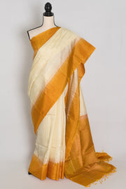 Priya : Cream & Mustard Yellow Pure Silk Kanjivaram Saree | Silk Mark Certified