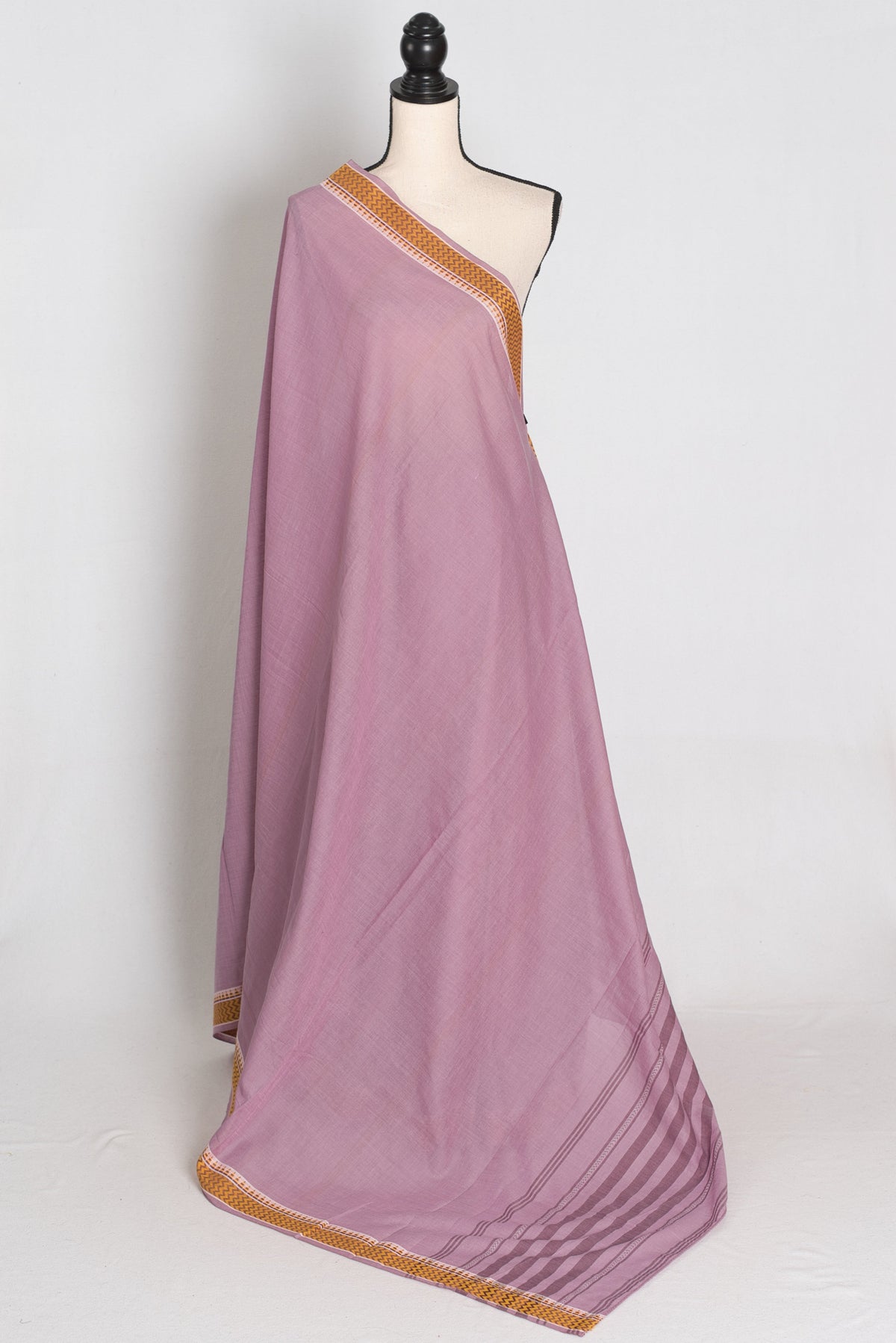 Mita – Mauve Soft Cotton Dhaniakhali Saree with Sleek Yellow Border