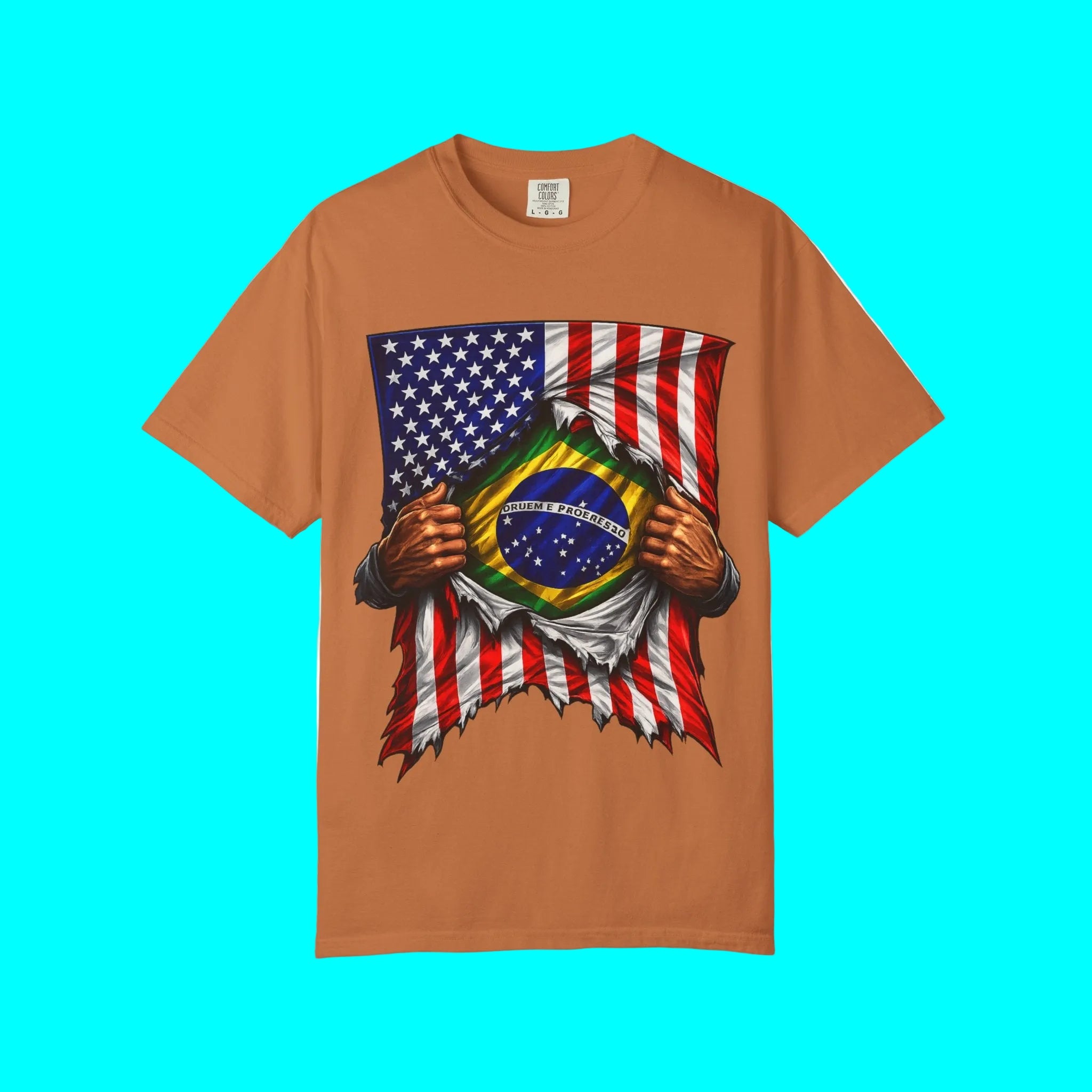 Brazil Flag + USA Flag Pride T-shirt | Brazilian + American Flag Rip 4th Of July | Funny Viral Latino Tees | Unisex - 4 Colors