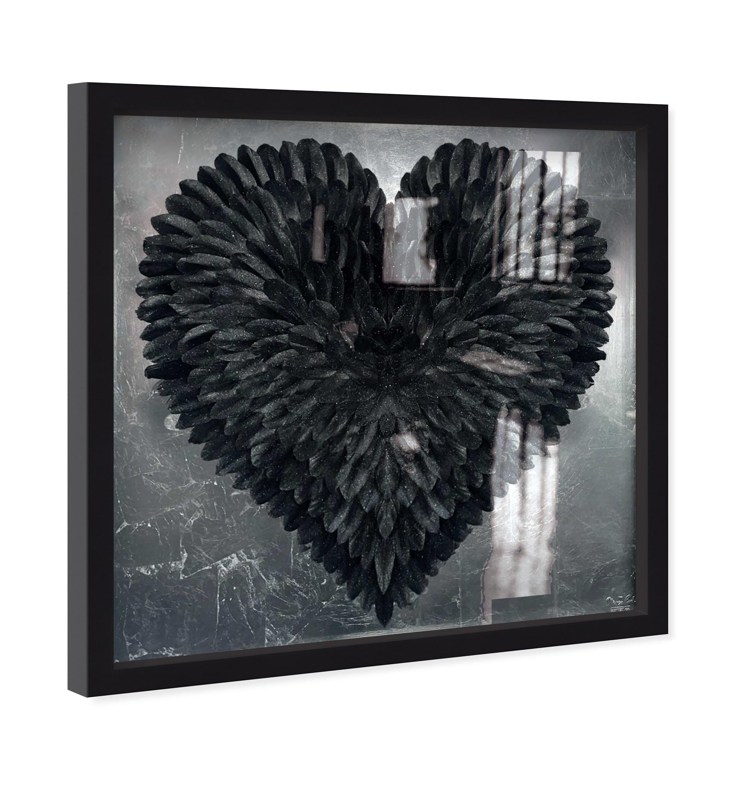 Glittering Noir Feather Heart