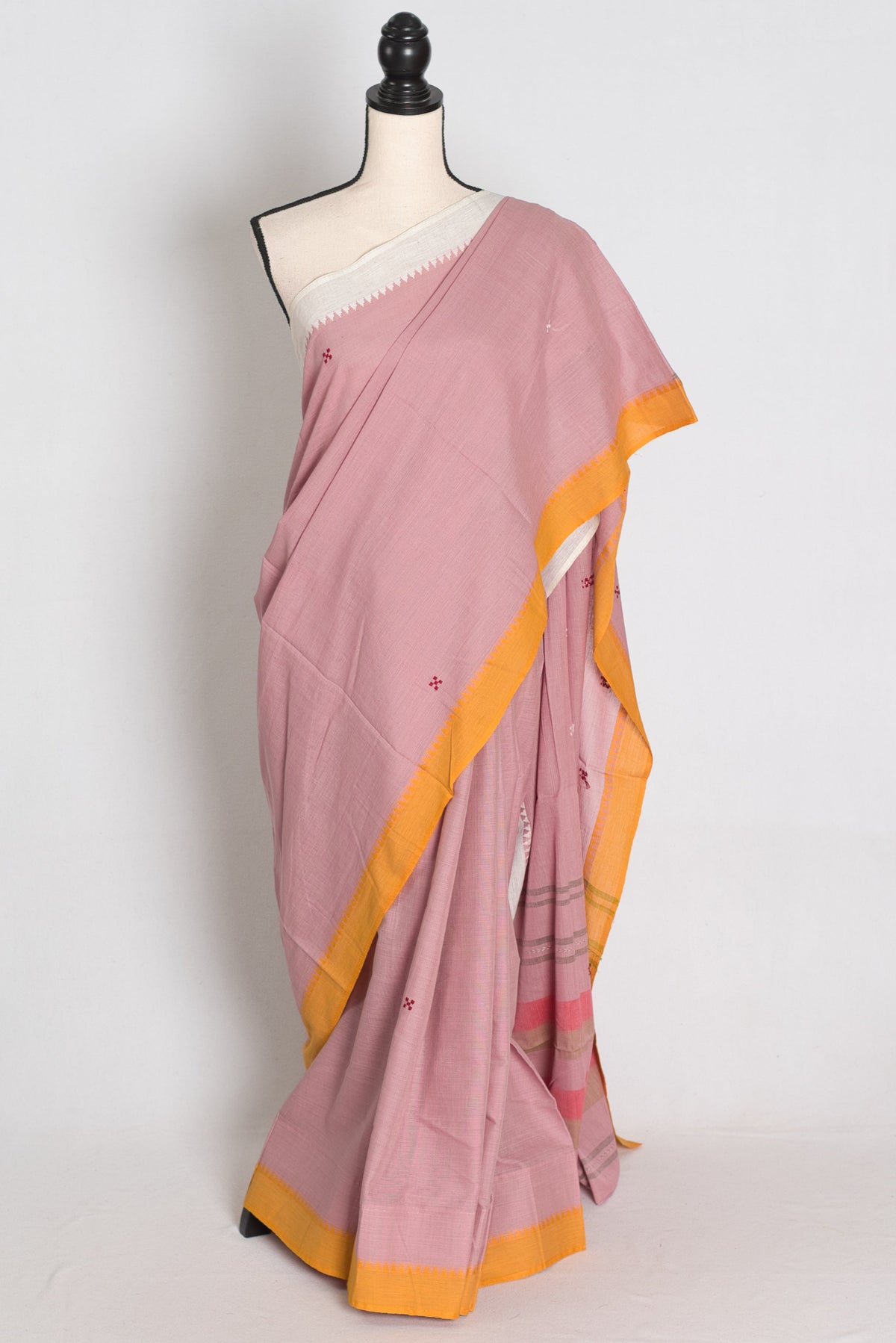 Maya : Dusty Pink Dhaniakhali Bengal Handloom Pure Soft Cotton Saree