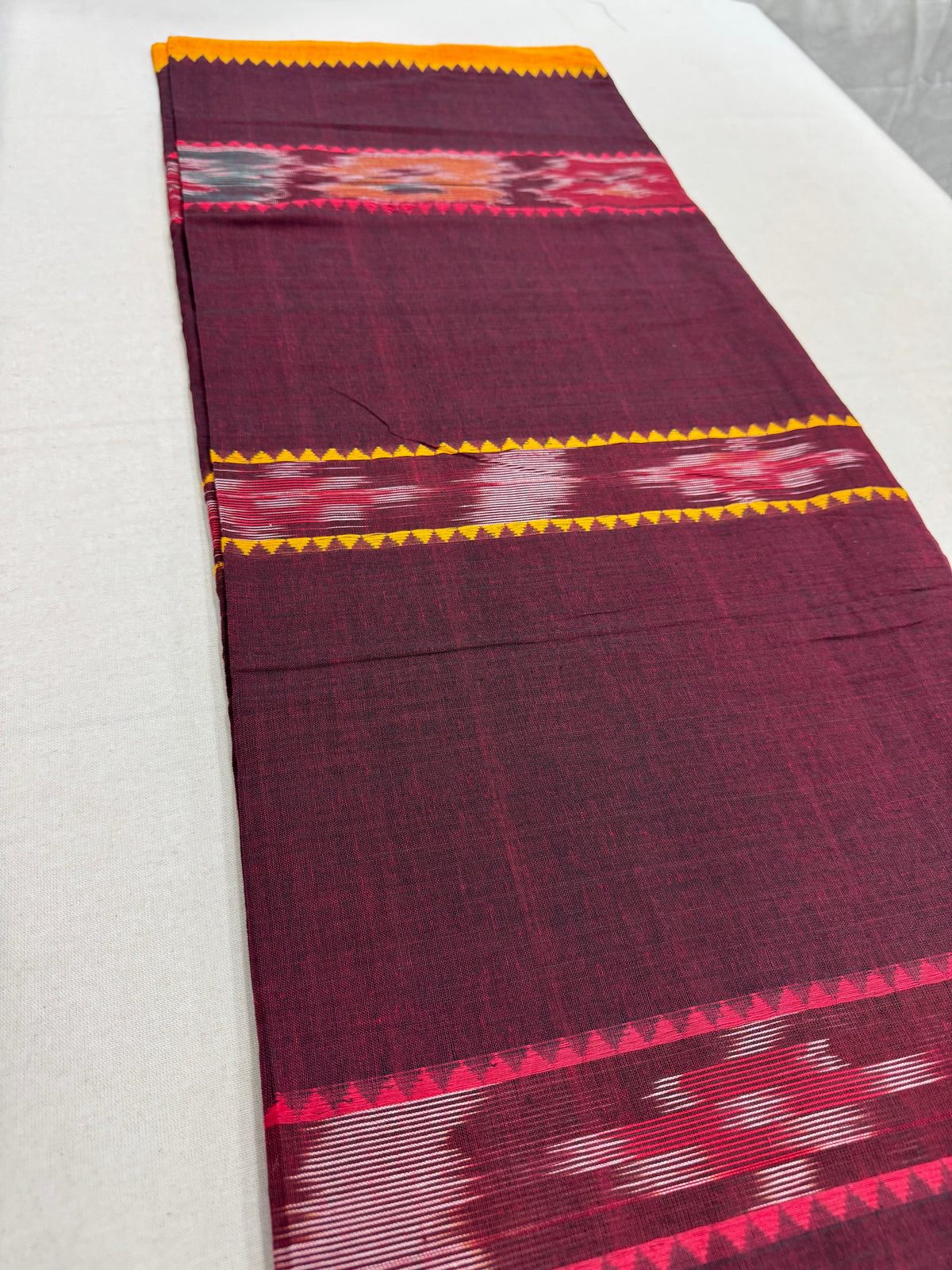 Mati : Maroon Soft Cotton Dhaniakhali Saree with Kotki Stripes