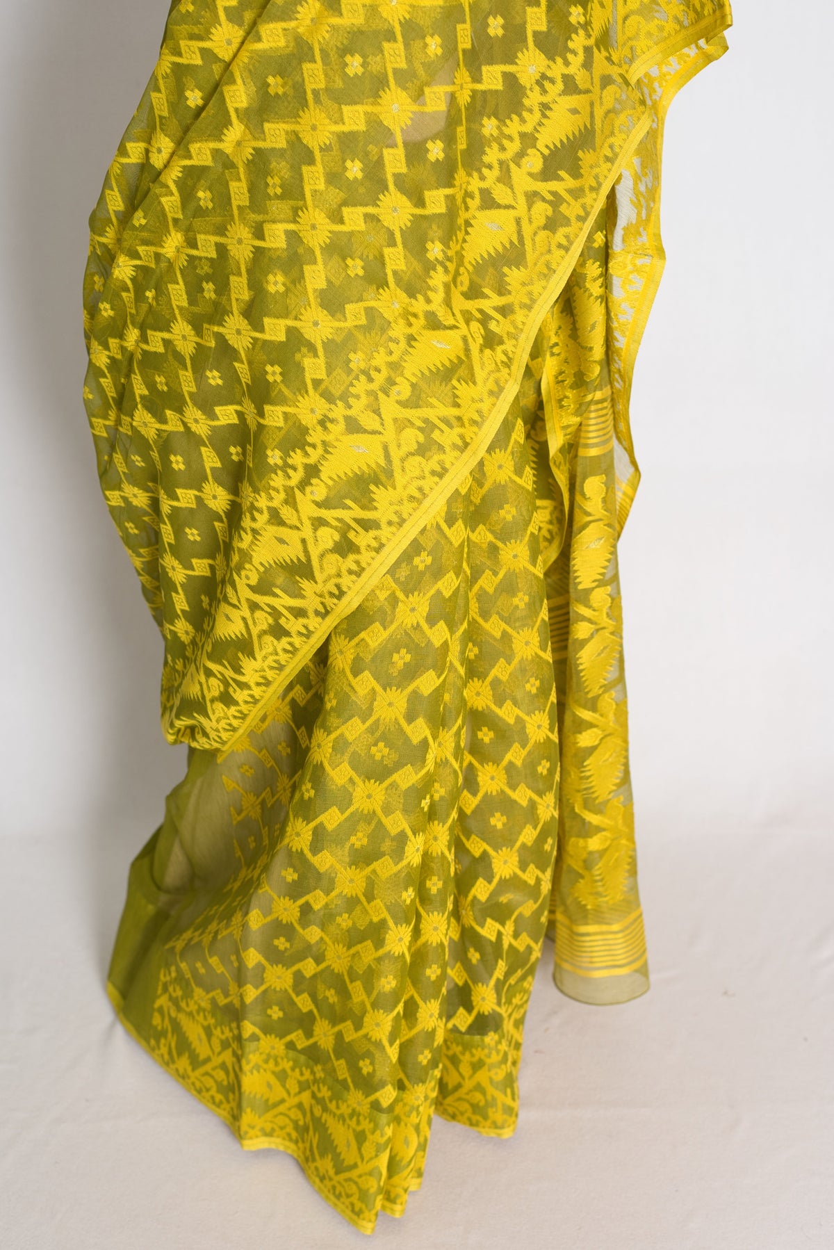Harini – Heena Green and Yellow Soft Jamdani Saree
