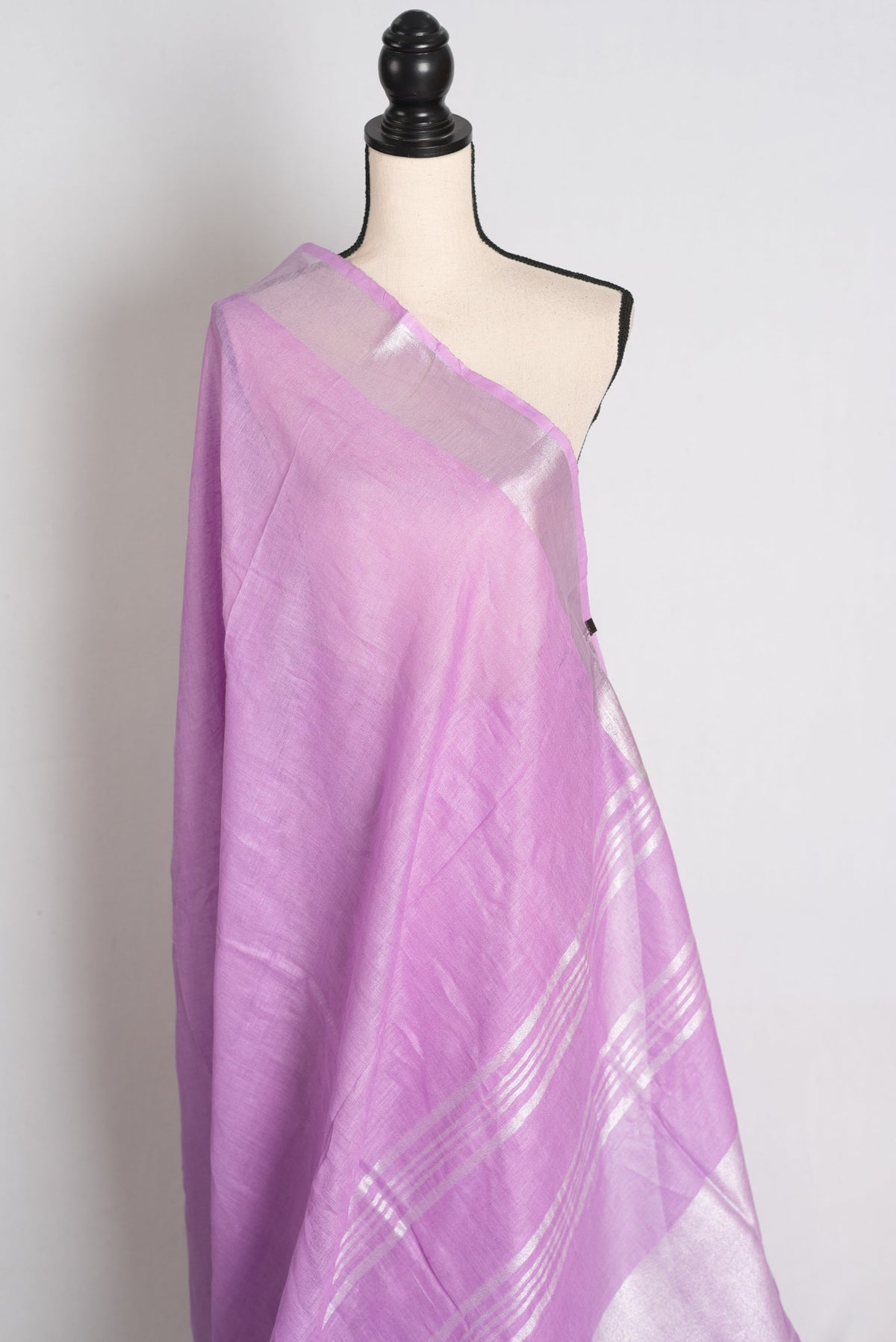Vibha : Lilac Pure Linen Saree with Silver Zari Border