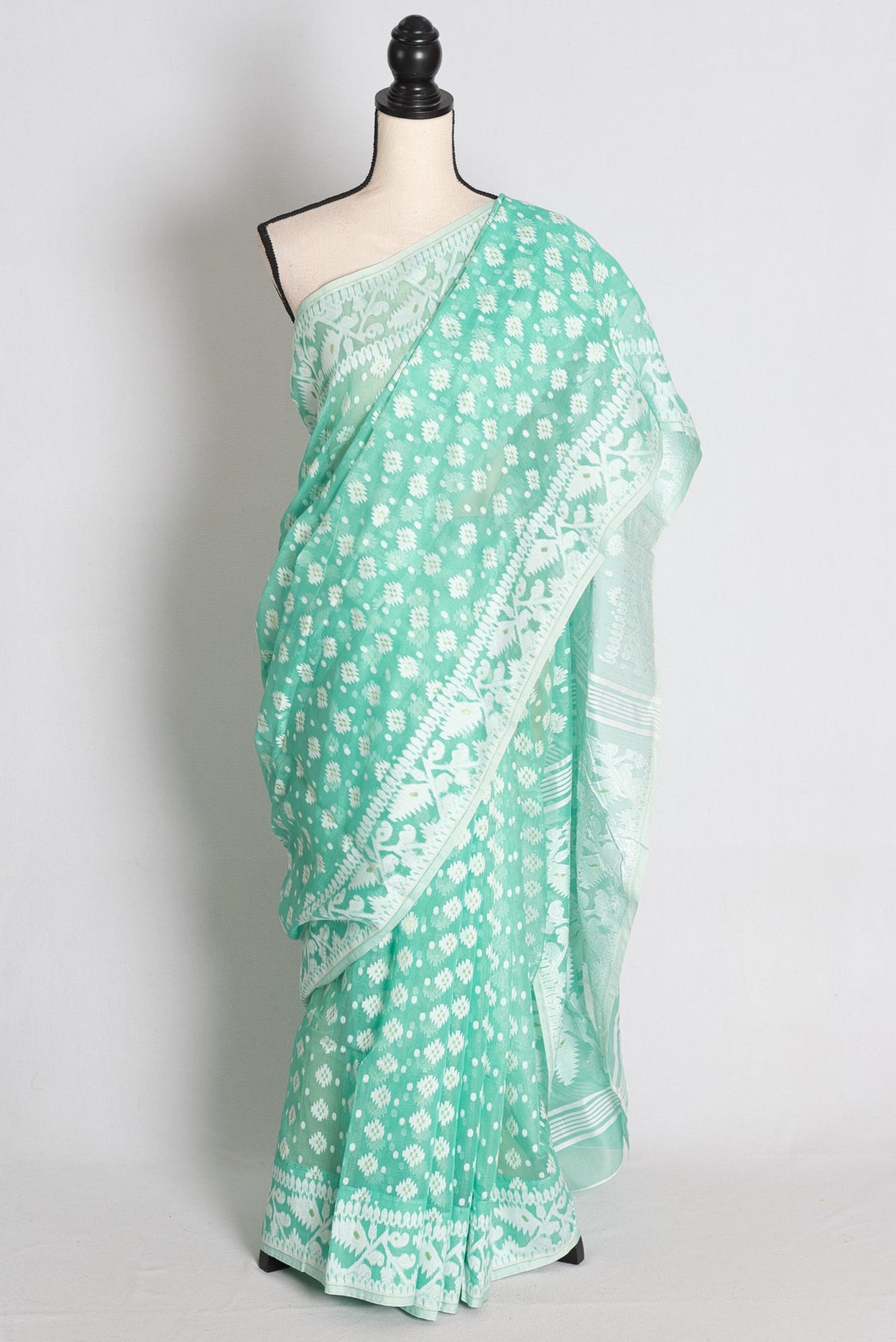 Leema – Sea Green and White Soft Jamdani Saree